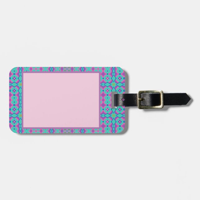 Lebhaftes rosa rechteckiges Design auf blauem Hint Gepäckanhänger (Vorderseite horizontal)