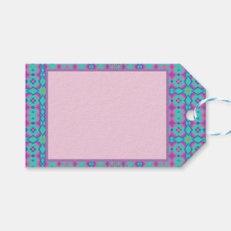 Lebhaftes rosa rechteckiges Design auf blauem Hint Geschenkanhänger