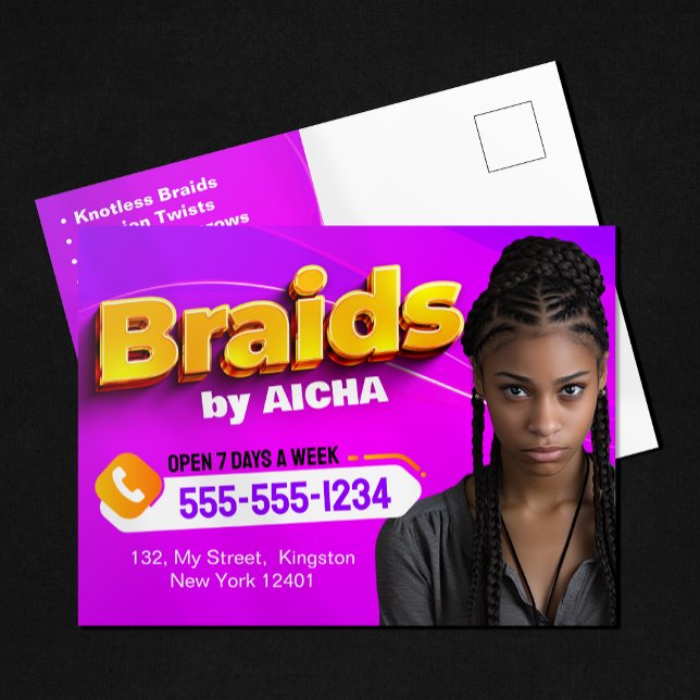 Lebhaftes, rosa und gelbes afrikanisches Haarflech Postkarte (Von Creator hochgeladen)