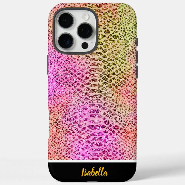 Lebhaftes rosa und grünes Snakeskin-Design iPhone 16 Pro Max Hülle (Rückseite)