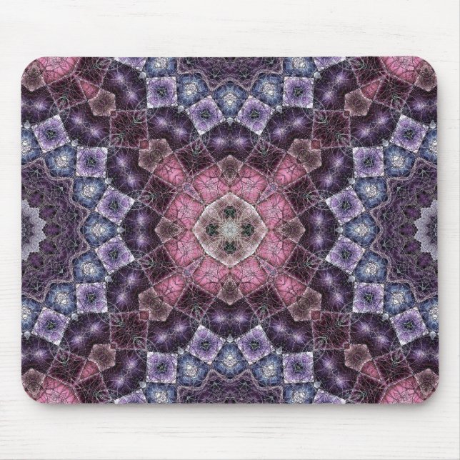 Lebhaftes rosa und Lila Mandala-Webmuster Mousepad (Vorne)