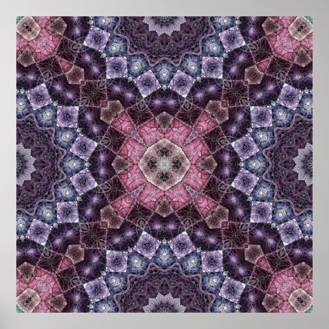 Lebhaftes rosa und Lila Mandala-Webmuster Poster (Vorne)
