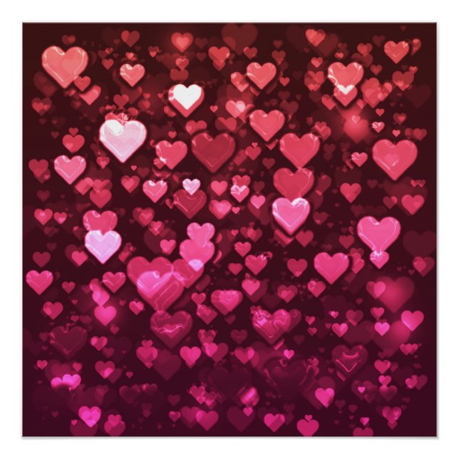 Lebhaftes Rosa und Rotes Bokeh Herz der Liebe Poster (Vorderseite)