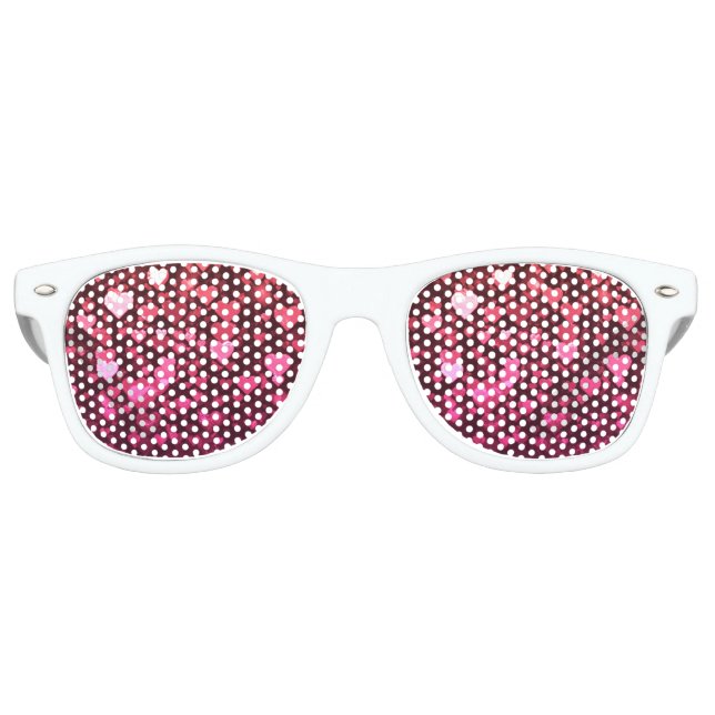 Lebhaftes Rosa und Rotes Bokeh Herz der Liebe Sonnenbrille (Vorderseite)
