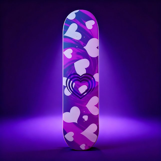 Lebhaftes rosa und weißes Herzmuster Skateboard (Von Creator hochgeladen)
