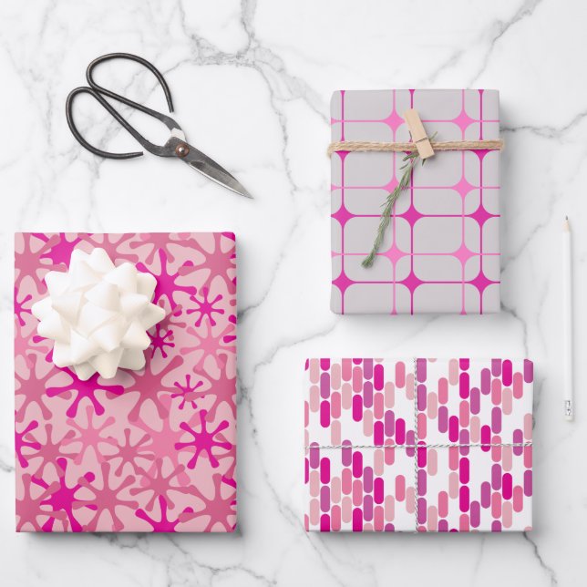 Lebhaftes rosa Wrapping Paper in Set von 3 Designs Geschenkpapier Set (Vorderseite)