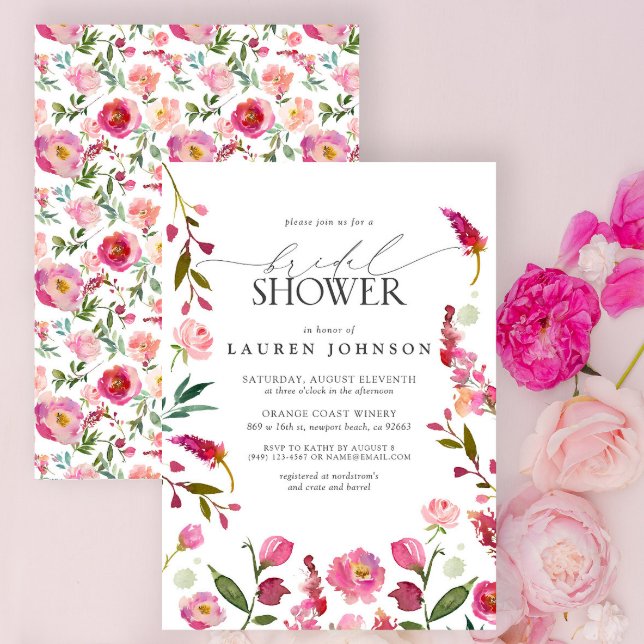 Lebhaftes rosafarbenes Blume-Brautparty Einladung (Bridal Shower Invitation)