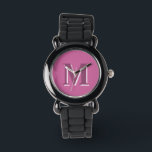 lebhaftes rosafarbenes Monogramm, Armbanduhr<br><div class="desc">lebhaftes, rosa Monogramm, Schau. Hex-Farbcode #CB649C</div>
