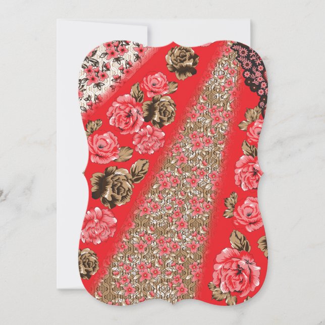 Lebhaftes rotes Gewebe, mit viel Blumen und (Vorderseite)