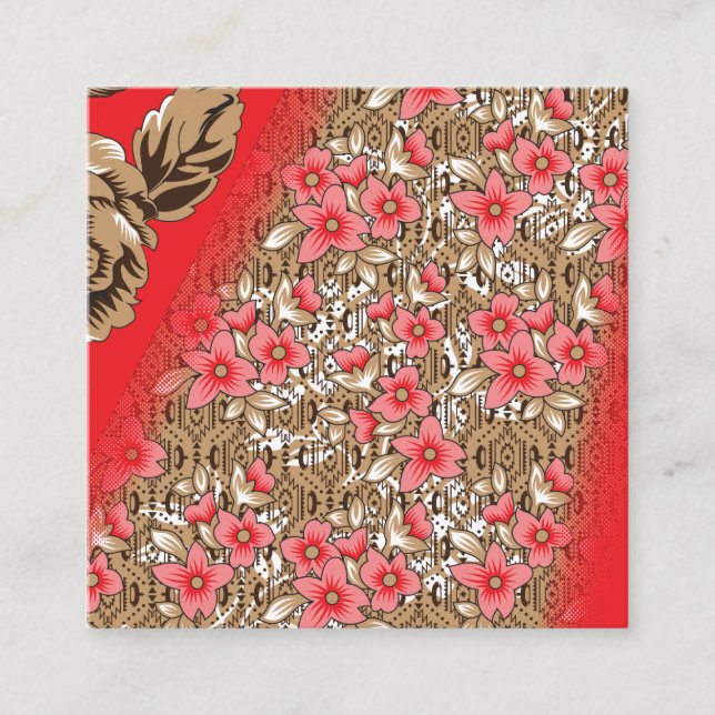 Lebhaftes rotes Gewebe, mit viel Blumen und Begleitkarte (Vorderseite)