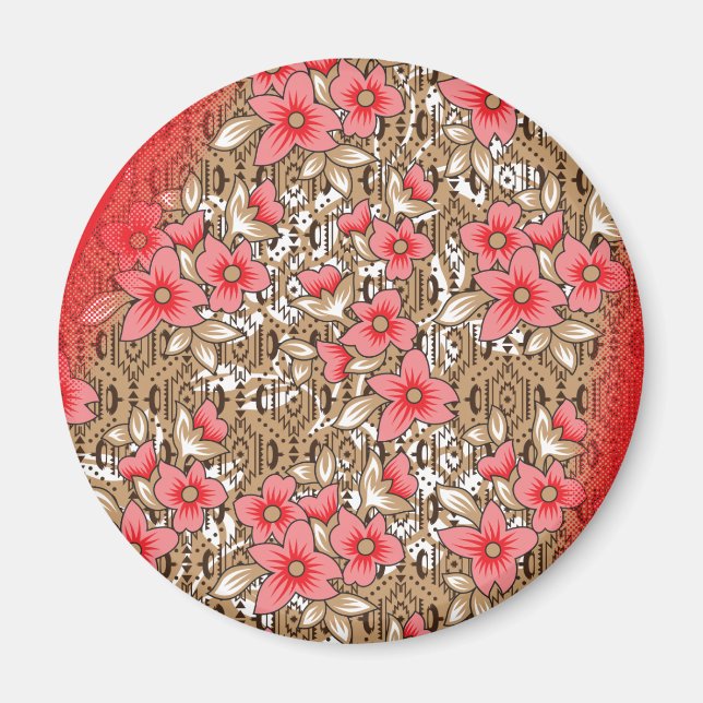 Lebhaftes rotes Gewebe, mit viel Blumen und Magnet (Vorne)