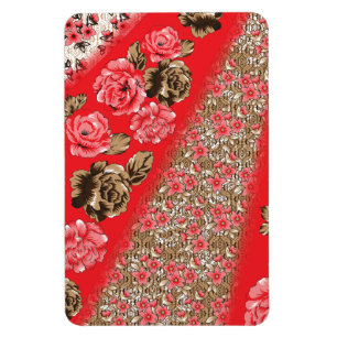 Lebhaftes rotes Gewebe, mit viel Blumen und Magnet