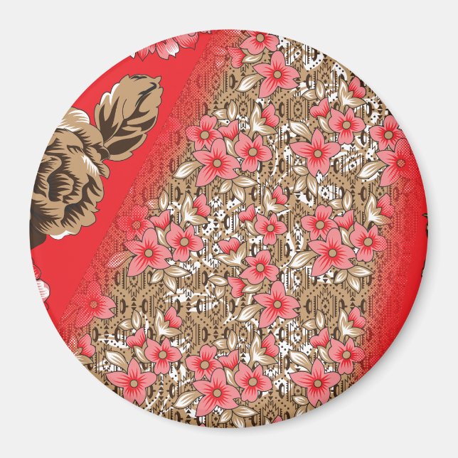 Lebhaftes rotes Gewebe, mit viel Blumen und Magnet (Vorne)