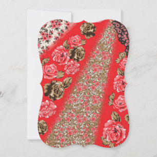 Lebhaftes rotes Gewebe, mit viel Blumen und Mitteilungskarte