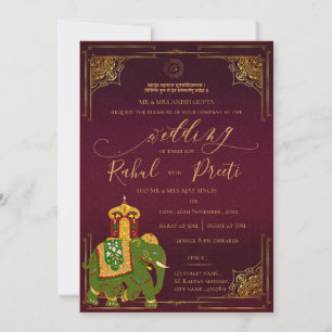 Lebhaftes rotes Gold mit Lord Ganesh Indian Weddin Einladung