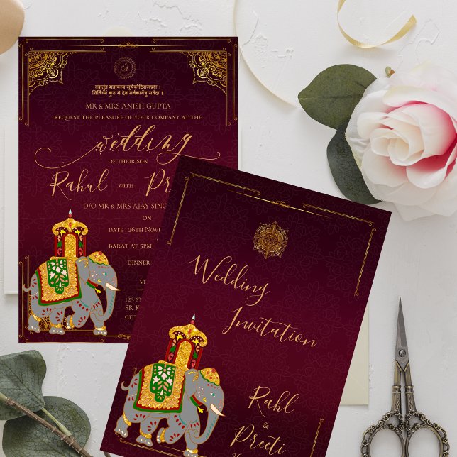 Lebhaftes rotes Gold mit Lord Ganesh Indian Weddin Einladung (Vibrant Red Gold With Lord Ganesh Indian Wedding Invitation)