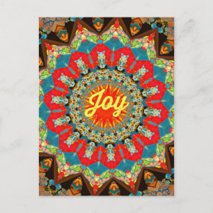 Lebhaftes rotes Kaleidoskop "Joy"-Design Postkarte