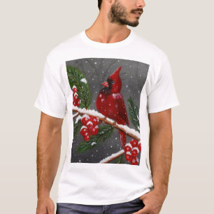 Lebhaftes rotes Kardinal-Handbemaltes T-Shirt