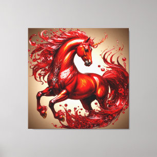 Lebhaftes rotes mythisches Pferd mit feurigem Schw Leinwanddruck