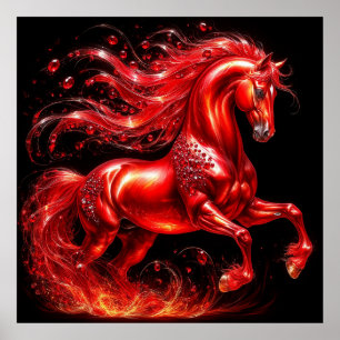 Lebhaftes rotes mythisches Pferd mit feurigem Schw Poster