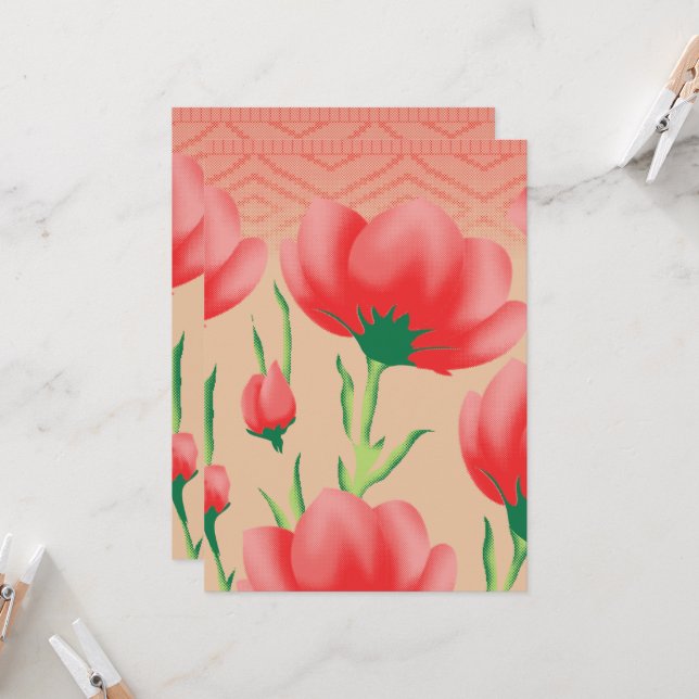 Lebhaftes rotes Stoffdesign mit Blumenmuster Einladung (Vorderseite/Rückseite Beispiel)