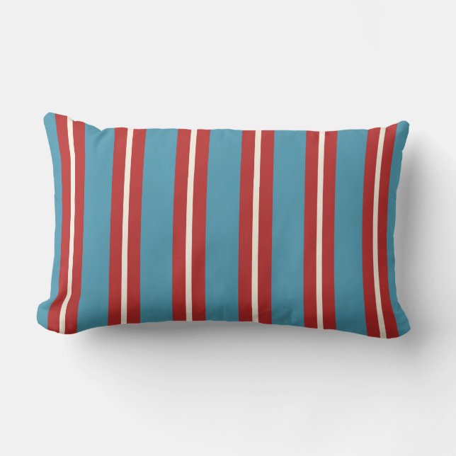 Lebhaftes rotes und blau gestreiftes Muster Modern Lendenkissen (Vorderseite)