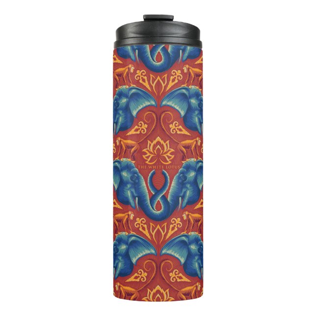 Lebhaftes Safari Tapestry-Muster - Der weiße Lotus Thermosbecher (Vorderseite)