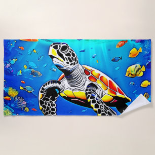 Lebhaftes Schildkrötenriff Strandtuch