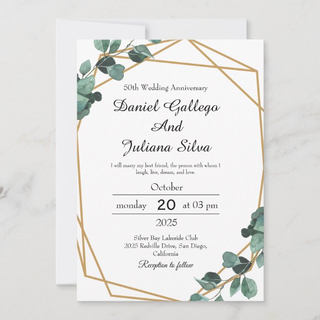 Lebhaftes Smaragdgrün Hochzeitstag Einladung (Vorderseite)