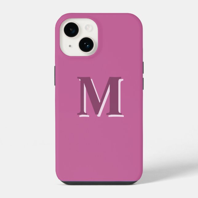 lebhaftes solides rosa Monogramm  iPhone 14 Hülle (Rückseite)