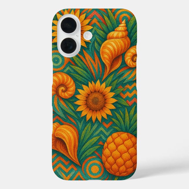 Lebhaftes Sommermuster - tropische Jahreszeit iPhone 16 Hülle (Rückseite)