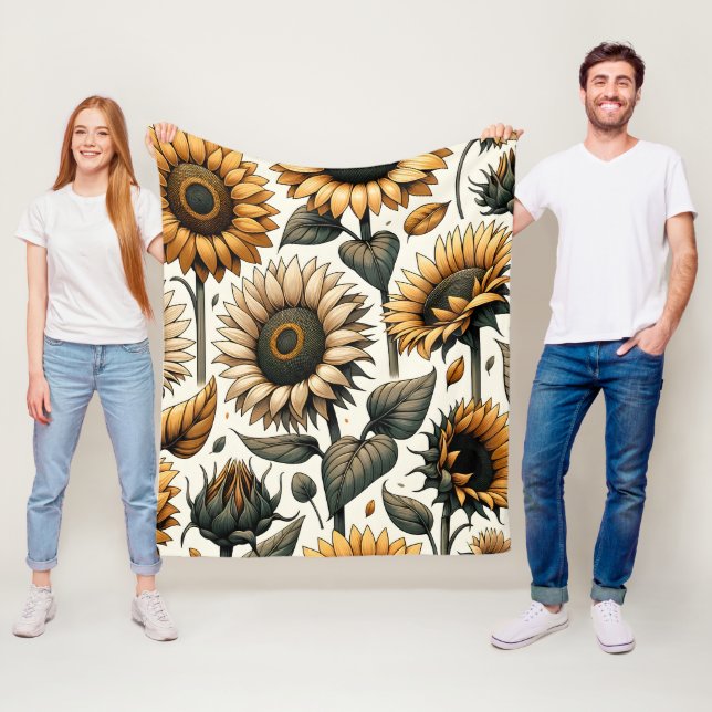 Lebhaftes Sonnenblumenmuster Fleecedecke (Beispiel)