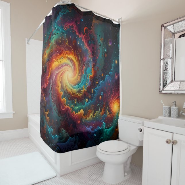 Lebhaftes Spiral Mandala mit Rainbow Hues Duschvorhang (Beispiel)