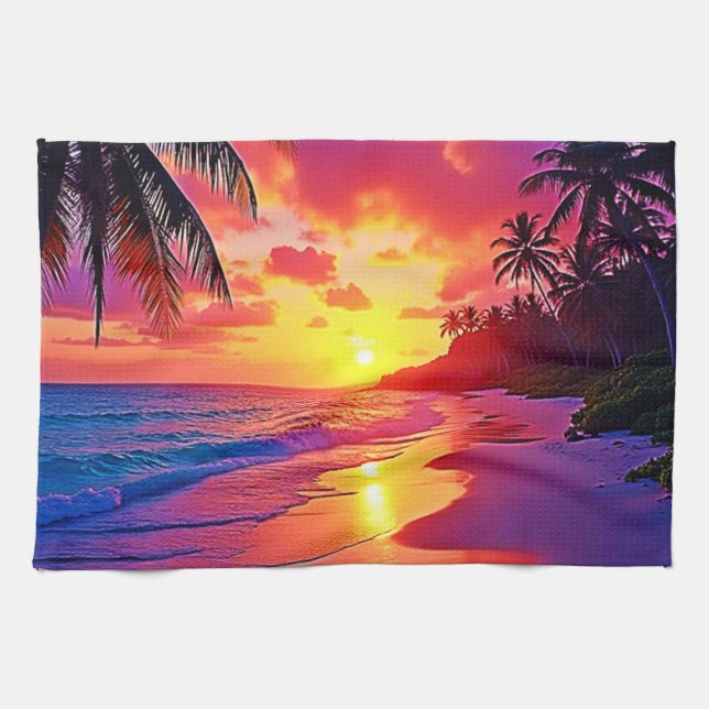 Lebhaftes Sunset Beach Traumdesign Geschirrtuch (Horizontal)