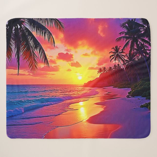 Lebhaftes Sunset Beach Traumdesign Sherpadecke (Vorderseite (Horizontal))