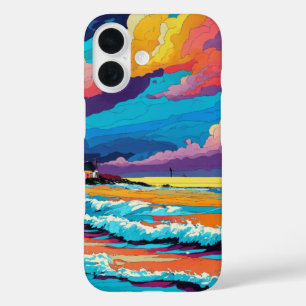 Lebhaftes Sunset Beach Waves künstlerisches Design iPhone 16 Hülle
