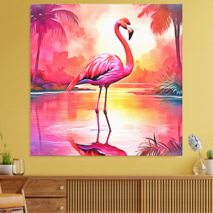 Lebhaftes tropisches Flamingo-Glühdesign Leinwanddruck