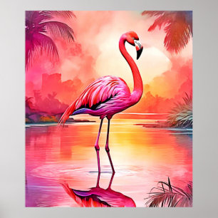 Lebhaftes tropisches Flamingo-Glühdesign Poster