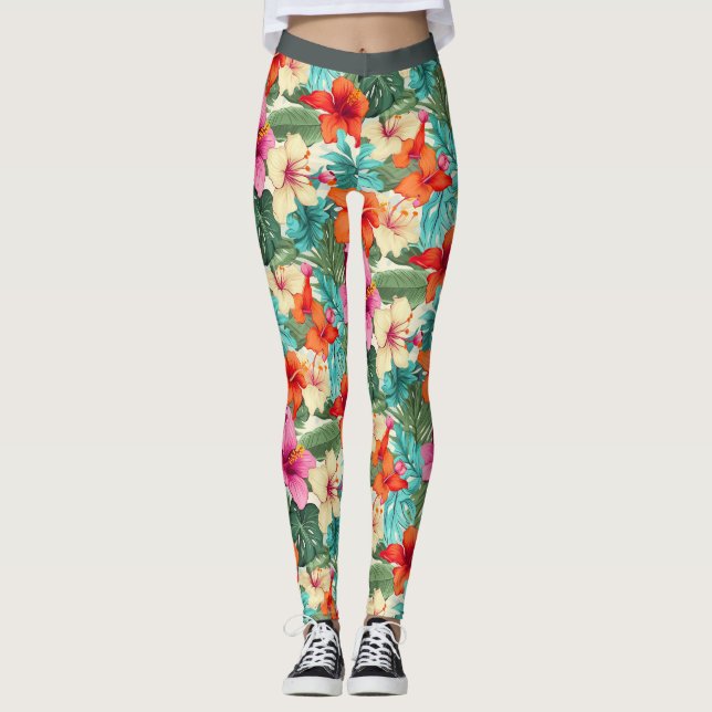 Lebhaftes tropisches Muster Leggings (Vorderseite)