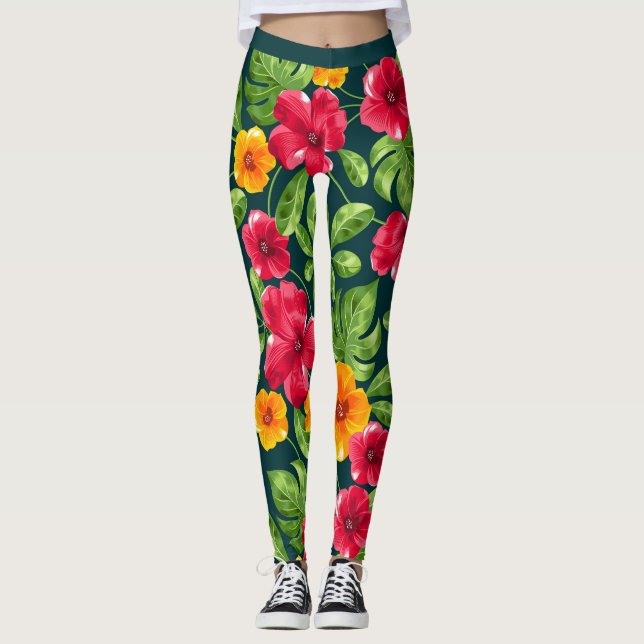 Lebhaftes tropisches Muster Leggings (Vorderseite)