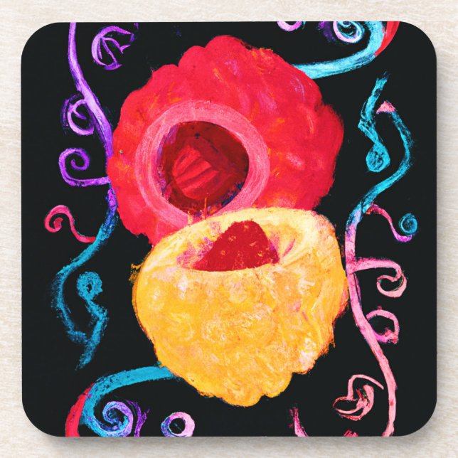 Lebhaftes tropisches Neon Fruit Design Getränkeuntersetzer (Vorderseite)