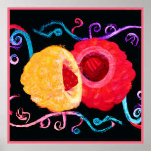 Lebhaftes tropisches Neon Fruit Design Poster