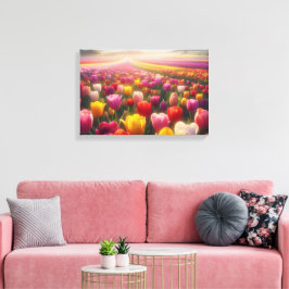 Lebhaftes Tulip-Feld im vollen Leben Leinwanddruck