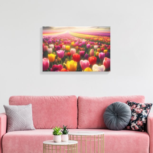 Lebhaftes Tulip-Feld im vollen Leben Leinwanddruck (Insitu (Wohnzimmer))