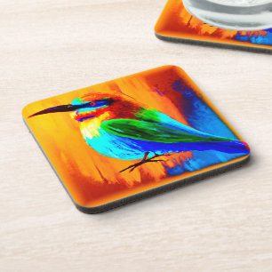 Lebhaftes und fröhliches Rainbow-Bird-Malerei. Jet Getränkeuntersetzer