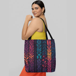 Lebhaftes und kompliziertes Blumenmuster mit Blätt Tasche