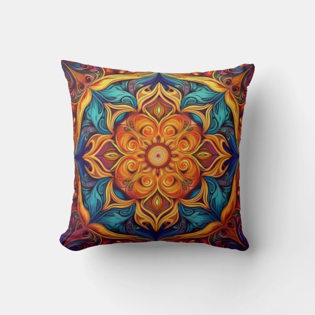 Lebhaftes und Verziertes Mandala Artwork Kissen (Vorderseite)