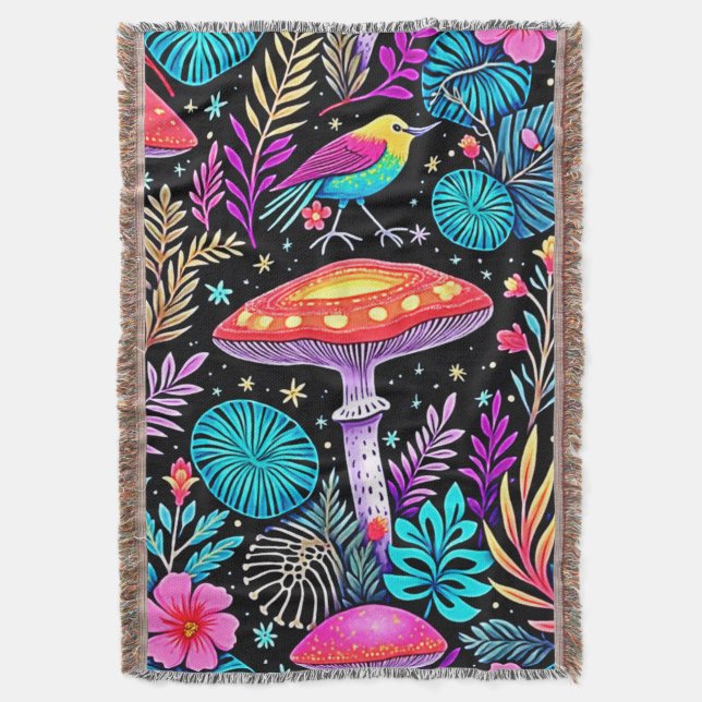 Lebhaftes, verzaubertes Forest Mushroom Artwork Decke (Vorderseite Vertikal)