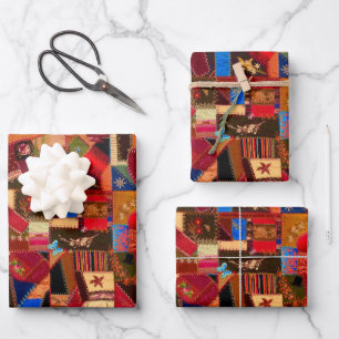 Lebhaftes Vintages Crazy Quilt Geschenkpapier Set