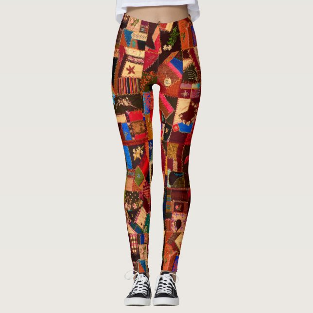 Lebhaftes Vintages Crazy Quilt Leggings (Vorderseite)